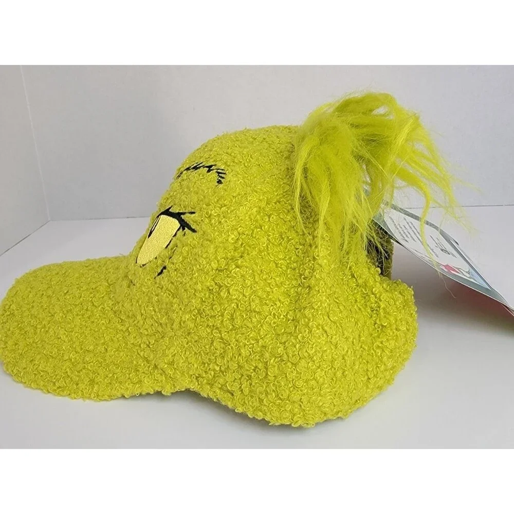 Dr. Seuss The Grinch Furry Snapback Hat Cap Green Holiday Christmas One Size